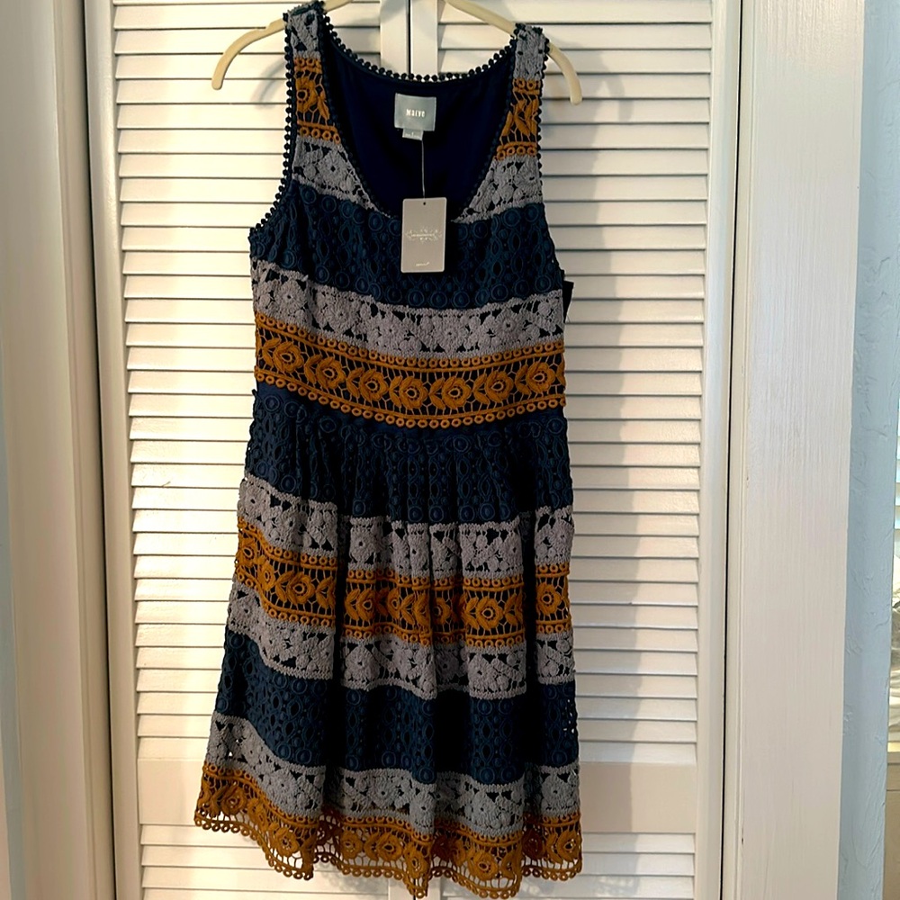 MAEVE by Anthropologie Crochet Striped Sleevless Fit & Flare Dress Size 6 NWT